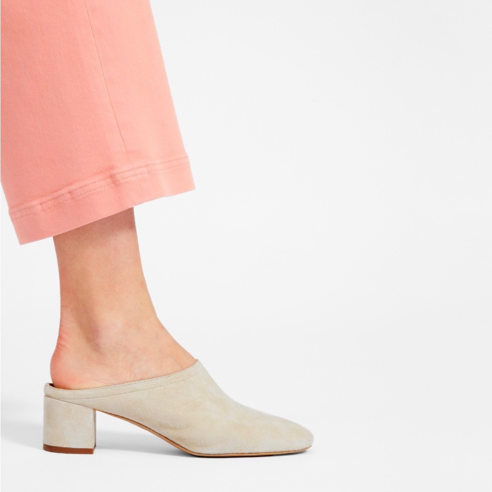 Everlane Day Heel Suede Mules in color Bone